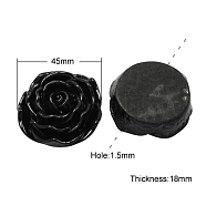 Resin Flower Rose Beads, Black, 45x18mm, Hole: 1.5mm(X-RESI-RB111-A26)