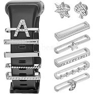 Nbeads 10Pcs Moon & Letter Alloy Watch Band Charms, with 2Pcs Star & Spades Watch Band Studs, Platinum & Golden, 1.15~2.4x0.2~1.2cm, 12Pcs/box(FIND-NB0003-20)