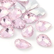 Glass Pointed Back Rhinestone, Back Plated, Faceted, Teardrop, Pearl Pink, 14x10x5mm(X-RGLA-Q001-5)