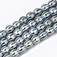 Electroplate Glass Beads Strands, Round with Stripe, Cadet Blue, 8x7.5mm, Hole: 1.2mm, about 40pcs/strand, 11.8 inch(X-EGLA-S177-11A-04)