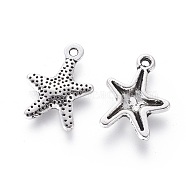 Tibetan Style Alloy Starfish/Sea Stars Pendants, Antique Silver, Lead Free & Cadmium Free & Nickel Free, 16x12mm, Hole: 1mm(X-LF0463Y-NF)