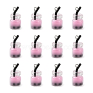 Glass Bottle Pendants, with Resin Inside and Iron Findings, Imitation Bubble Tea/Boba Milk Tea, Pink, 20~25x11~14x11mm, Hole: 1.8mm(X-CRES-S359-01D)
