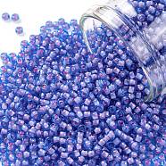 TOHO Round Seed Beads, Japanese Seed Beads, (938) Inside Color Aqua/Pink Lined, 11/0, 2.2mm, Hole: 0.8mm, about 50000pcs/pound(SEED-TR11-0938)