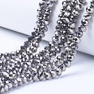 Electroplate Transparent Glass Beads Strands, Full Plated, Faceted, Rondelle, Silver Plated, 2.5x2mm, Hole: 0.4mm, about 165~169pcs/strand, 15.7~16.1 inch(40~41cm)(EGLA-A034-T1mm-UA03)