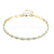 Brass Micro Pave Cubic Zirconia Link Tennis Necklaces for Women, with Enamel, Nickel Free, Real 18K Gold Plated, Oval, Aquamarine, 34x0.7cm(NJEW-T013-01G-05)