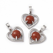 Natural Red Jasper Pendants, Heart Charms, with Platinum Tone Brass Findings, Cadmium Free & Nickel Free & Lead Free, 21.5x19.5x7.5~8mm, Hole: 7.5x5mm(G-P484-04P-07)