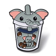 Cartoon Animal Boba Tea Cup Enamel Pin, Electrophoresis Black Alloy Brooch for Clothes Backpack, Elephant, 31x26x1.5mm(JEWB-E025-01EB-03)