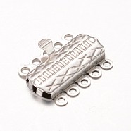 Tarnish Resistant 304 Stainless Steel Multi-Strand Box Clasps, Rectangle, Stainless Steel Color, 19.5x14.5x2.8mm, Hole: 1.5mm(STAS-G140-14P)