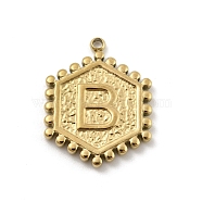 201 Stainless Steel Pendants, Golden, Hexagon with Letter Charm, Letter B, 21x16.5x2mm, Hole: 1.5mm(STAS-R227-01C-G)