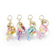 Acrylic Candy Keychain, with Zinc Alloy Lobster Claw Clasps, Iron Key Ring and Brass Bell, Mixed Color, 12.5cm(KEYC-C001-08G)