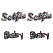 SUPERFINDINGS 4Pcs 2 Style Word Baby & Selfie Glitter Hotfix Rhinestone, Iron on Patches, Dress Shoes Garment Decoration, Colorful, 60~75x130~180mm, 2pcs/style(DIY-FH0003-57)
