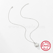 Rhodium Plated  925 Sterling Silver Pendant Necklaces for Women, with Pearl, Platinum, Pendant: 0.91 inch(2.3cm)(AX5136-8)