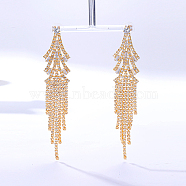 Real 18K Gold Plated Brass Dangle Stud Earrings, Rhinestone Tassel Earrings, Triangle, No Size(WY4704-2)