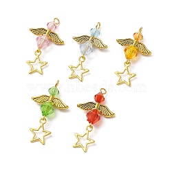Glass Pendant, with Antique Golden Alloy Findings, Fairy with Star Charms, Mixed Color, 38mm, Hole: 2mm(PALLOY-JF01973)