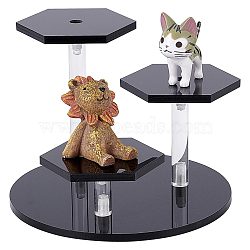 3-Tier Acrylic Model Toy Assembled Holders, Action Figure Hexagon Display Risers, with Screws and Screwdriver, Black, Finished Product: 13x10cm, about 14pcs/set(ODIS-WH0034-06A)
