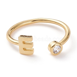Brass Micro Pave Clear Cubic Zirconia Cuff Rings, Open Rings, Long-Lasting Plated, Real 18K Gold Plated, Letter.E, US Size 6, Inner Diameter: 17mm(RJEW-J074-01G-E)