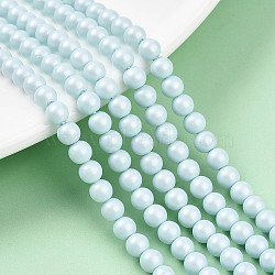Baking Paint Pearlized Glass Pearl Bead Strands, Round, Light Cyan, 4mm, Hole: 0.6mm, about 103~104pcs/strand, 15.75~15.94 inch(40~40.5cm)(HY-N002-4mm-B01)