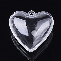 Plastic Pendants, Heart, Clear, 29x30x18mm, Hole: 1.8mm, Inner Diameter: 21x26mm(X-KY-T004-01)