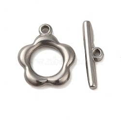 Non-Tarnish 304 Stainless Steel Toggle Clasps, Flower, Stainless Steel Color, Flower: 20.5x17.5x3mm, Hole: 1.8mm, Bar: 6x22x3mm, Hole: 1.8mm(STAS-Q324-16P)