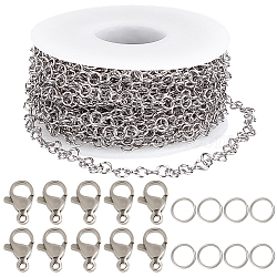 DIY 304 Stainless Steel Rolo Chains Necklaces Making Kits, Stainless Steel Color, 5~10x5~6.5x0.5~3.5mm, Hole: 1mm(DIY-BBC0002-06)