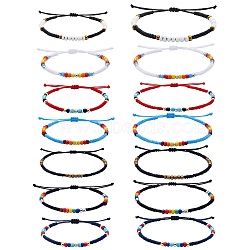 14Pcs 14 Style Glass Seed & 303 Stainless Steel Braided Bead Bracelets and Anklets Set, Friendship Jewelry for Women, Mixed Color, Inner Diameter: 1.97~3.27 inch(5~8.3mm), 2.76~3.78 inch(7~9.6cm), 1Pc/style(SJEW-SW00003-07)