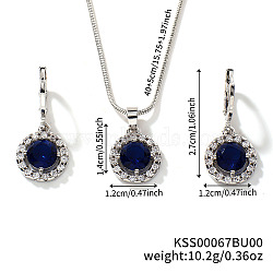 Brass Rhinestones Flat Round Jewelry Set, Earrings & Necklaces Set for Fashionable Women, Dark Blue(VN0716-1)