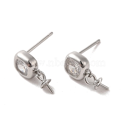 925 Sterling Silver Stud with Cubic Zirconia Earrings Findings, Square, Platinum, 12x6mm, Pin: 11x0.7mm(STER-Z007-05P)