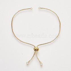 Adjustable Brass Box Chain Slider Bracelet/Bolo Bracelets Making, with Cubic Zirconia, Nickel Free, Real 18K Gold Plated, Single chain Length: 120mm, Hole: 1.5mm(X-KK-T054-4G-NF)