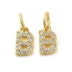 Brass Micro Pave Cubic Zirconia Pendants, with Jump Ring, Letter B, 8.5x5x1.5mm, Hole: 3.6mm(KK-M273-02G-B)