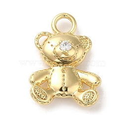 Brass Micro Pave Cubic Zirconia Pendants, Bear, Real 18K Gold Plated, 21x15x6.5mm, Hole: 3mm(KK-H455-39G)