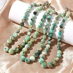 Natural Green Line Jasper  Graduated Round Beaded Necklaces, with Platinum Brass Spring Ring Clasps, 18.66~18.78 inch(47.4~47.7cm)(NJEW-F368-01P)