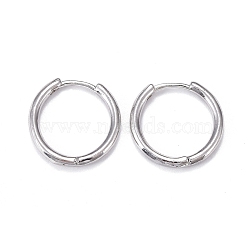 Brass Huggie Hoop Earrings, Long-Lasting Plated, Ring, Real Platinum Plated, 16.5~17x2mm, Pin: 0.9mm(EJEW-K083-29P)