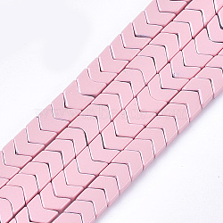 Spray Painted Non-magnetic Synthetic Hematite Beads Strands, Arrow/Chevron, Pink, 5.5x6x2mm, Hole: 0.7mm, about 107pcs/strand, 16.1 inch(G-T124-06F)