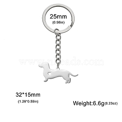 Non-Tarnish Stainless Steel Kaychains, Dog, Stainless Steel Color, Pendant: 1.5x3.2cm(PW-WGD9743-01)