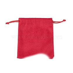 Velvet Jewelry Drawstring Storage Pouches, Rectangle, Crimson, 13.7x11.6x0.4cm(ABAG-P013-02C-03)