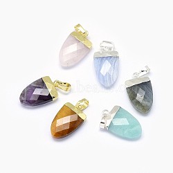 Natural & Synthetic Mixed Stone Pendants, with Long-Lasting Plated Brass Findings, Faceted, Scabbard, Mixed Color, 18~19x11x5mm, Hole: 4x6mm(G-F584-H)