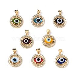Lampwork Evil Eye Pendants with Clear Cubic Zirconia, Real 18K Gold Plated Brass Findings, Lead Free & Cadmium free, Mixed Color, 18x16x4mm, Hole: 3x3.5mm(ZIRC-L102-11G)
