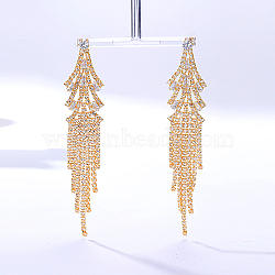 Real 18K Gold Plated Brass Dangle Stud Earrings, Rhinestone Tassel Earrings, Triangle, No Size(WY4704-2)