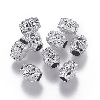 Cadmium Free & Nickel Free & Lead Free Alloy European Beads, Long-Lasting Plated, Large Hole Barrel Beads, Silver Color Plated, 9x8mm, Hole: 4mm