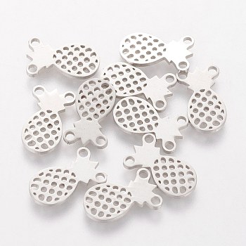 201 Stainless Steel Charms, Pineapple, Stainless Steel Color, 13.7x8.2x1mm, Hole: 1.5mm