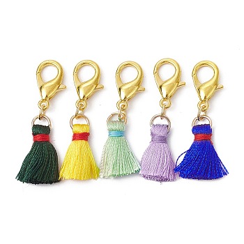 Nylon Thread Tassel Pendant Decorations, with Zinc Alloy Lobster Claw Clasps, Mixed Color, 35mm