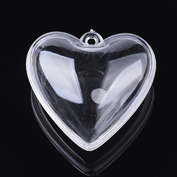 Plastic Pendants, Heart, Clear, 29x30x18mm, Hole: 1.8mm, Inner Diameter: 21x26mm