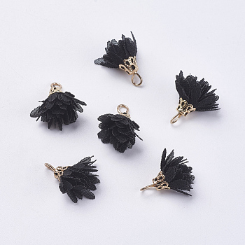 Nylon Pendant Decorations, with Iron Findings, Flower, Light Gold, Black, 19~20x15mm, Hole: 2mm