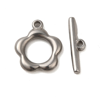 304 Stainless Steel Toggle Clasps, Flower, Stainless Steel Color, flower: 20.5x17.5x3mm, hole: 1.8mm, rod: 6x22x3mm, hole: 1.8mm