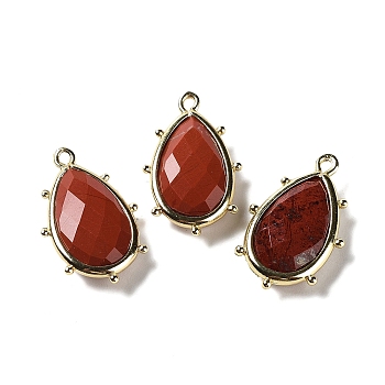 Natural Red Jasper Pendants, with Platinum Brass Edge, Faceted, Teardrop, 22.5x14x5.5mm, Hole: 1.6mm.