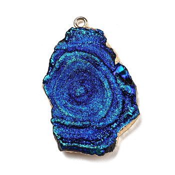 Opaque Resin Pendants, Textured Nuggets Charms with Golden Plated Iron Loops, Blue, 41.5x26x6mm, Hole: 2mm