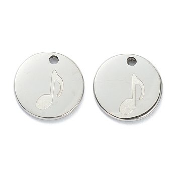 304 Stainless Steel Charms, Flat Round with Music Note, Stainless Steel Color, 11.5x1mm, Hole: 1.5mm