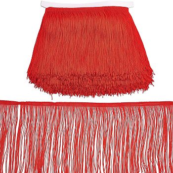 Polyester Latin Fringe Lace, Clothes Accessories Decoration, DIY Lace Trim Embroidery Fabric, Red, 6-1/8 inch(155mm), 10m/card
