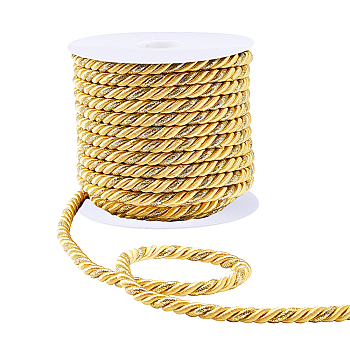 Polyester Cords, Milan Cords/Twisted Cords, 3-Ply, Gold, 8mm, about 20.01 Yards(18.3m)/Roll