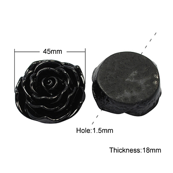 Resin Flower Rose Beads, Black, 45x18mm, Hole: 1.5mm